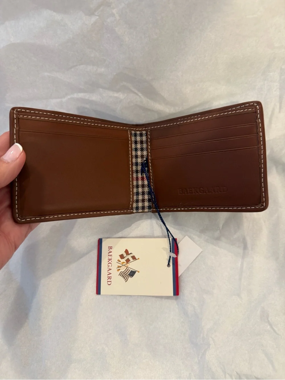 Men's Bifold Card Wallet - Navy with Brown Trim